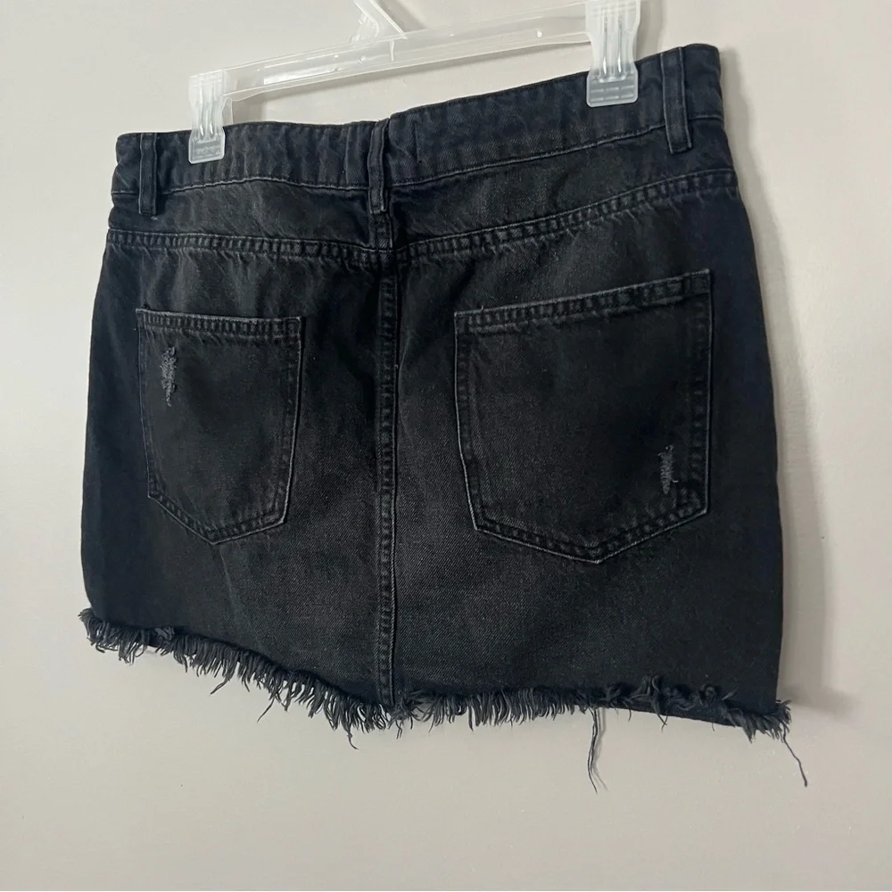 We The Free People Black Denim Mini Skirt Ripped Distressed 12 Festival Boho